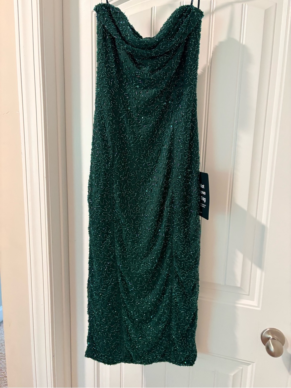 Lulu's Emerald Green Beaded Cowl-Neck Midi Dress